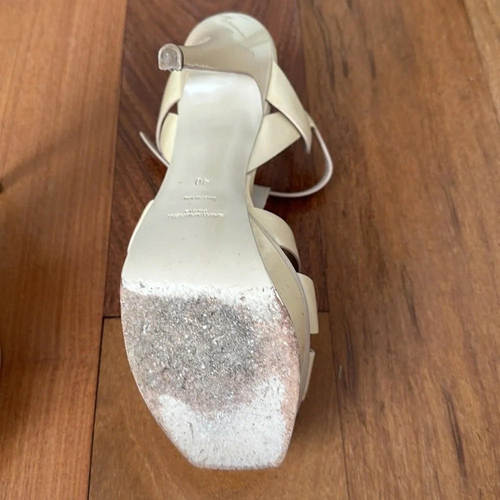 YSL Yves Saint Laurent Tribute Sandals Beige Patent Size 40